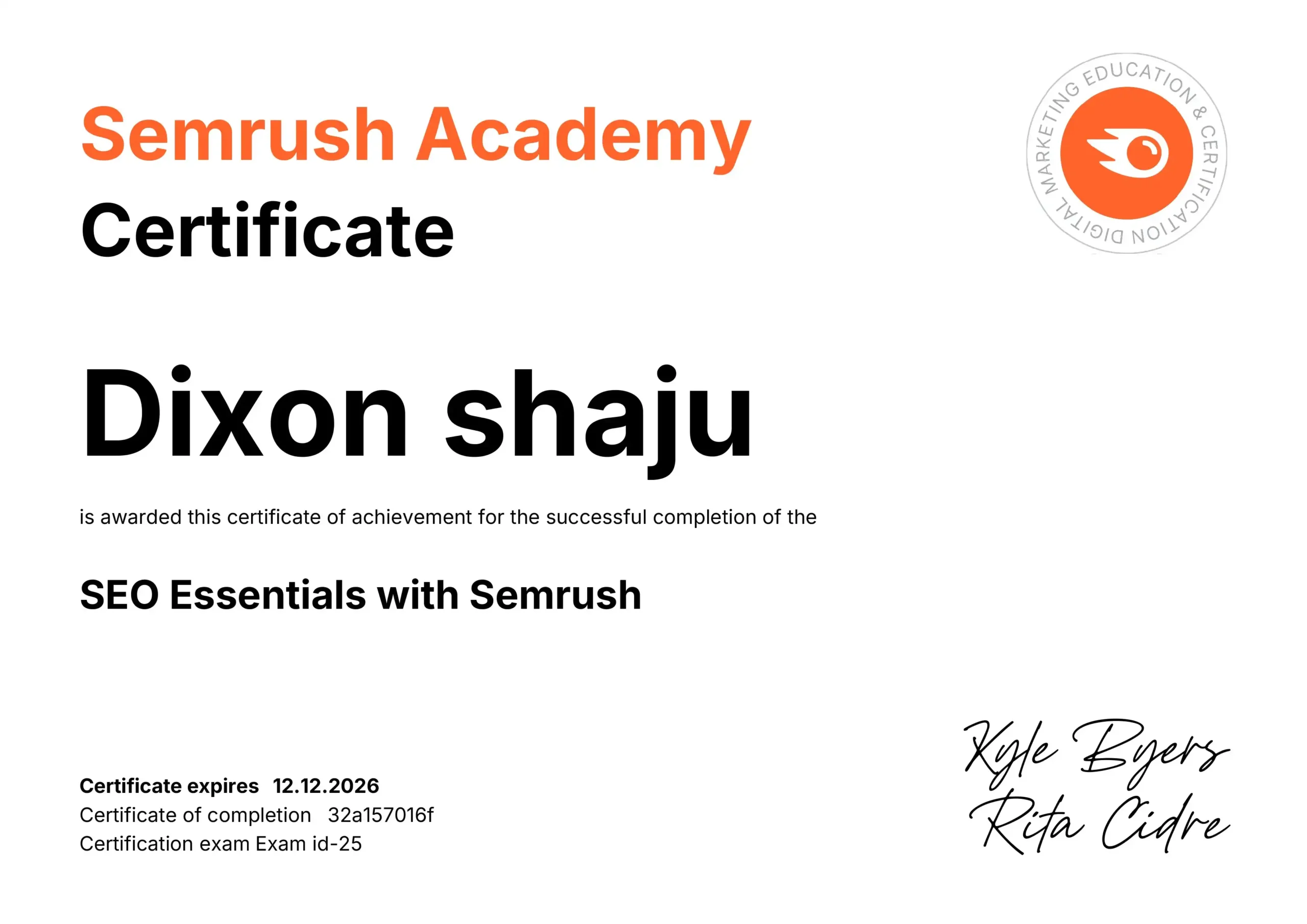 semrush SEO certificate
